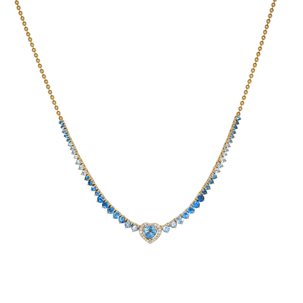 Yellow Gold Heart Necklace with Blue Sapphires and Diamonds