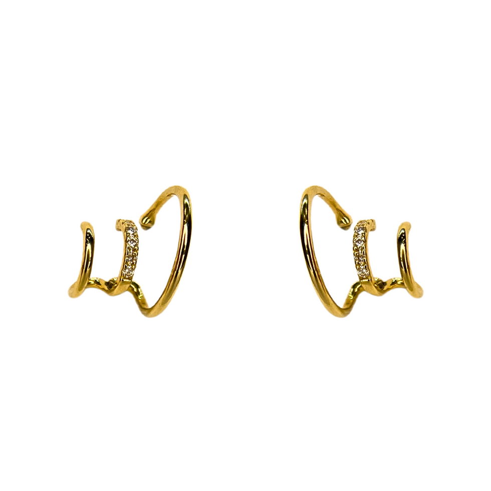 Yellow Gold Triple Earrings with Diamonds