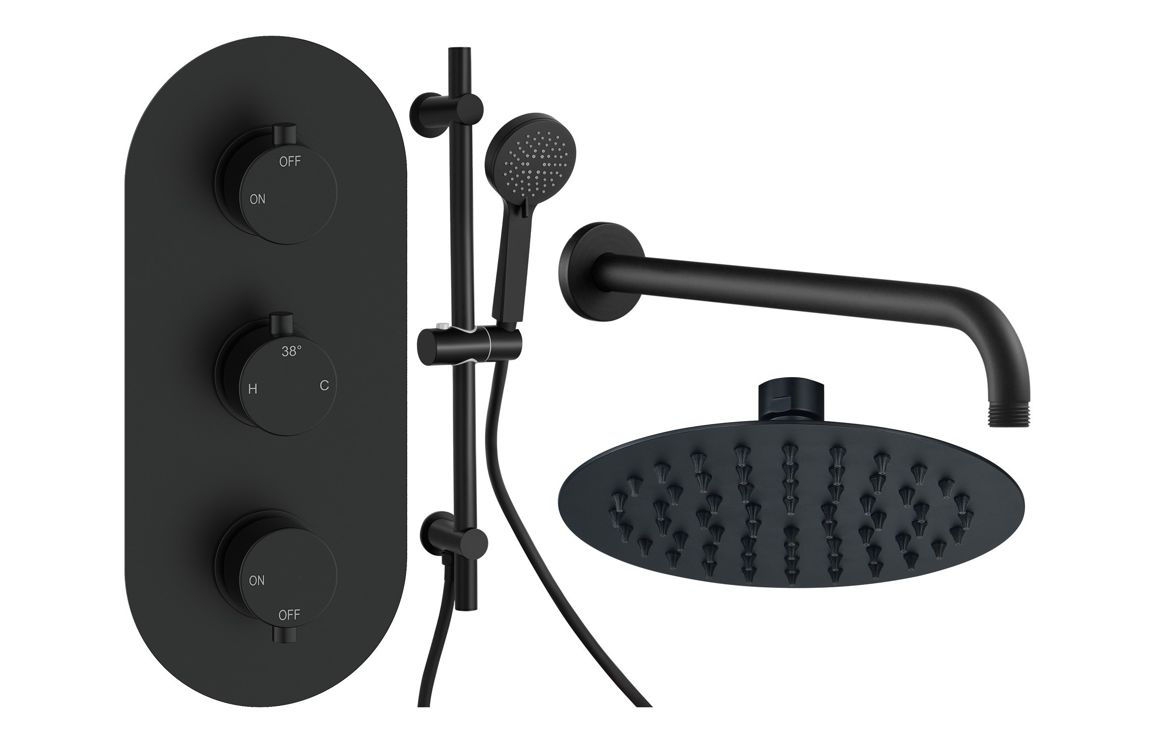 Castro Square Shower Valve & Kit Pack 3 - Matt Black