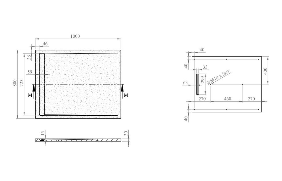 Thumbnail: 30mm Linear Slate 1000x800mm Rectangular Tray & Waste - Black