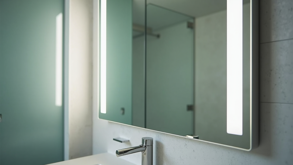 Close-up view of LED bathroom mirror with adjustable brightness