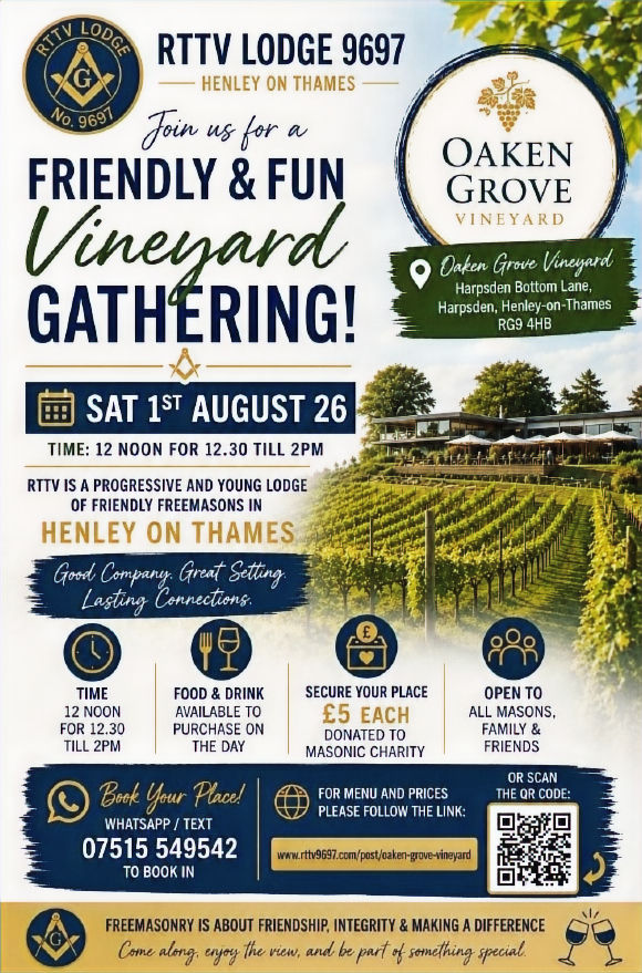 RTTV Lodge 9697 Invites You to a Summer Vineyard Gathering at Oaken Grove Vineyard