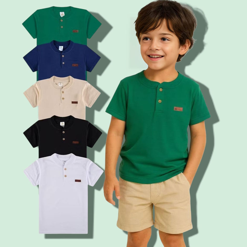 *Camiseta Infantil Masculina Premium - Estilo Henley com Gola,Casual e Confortav