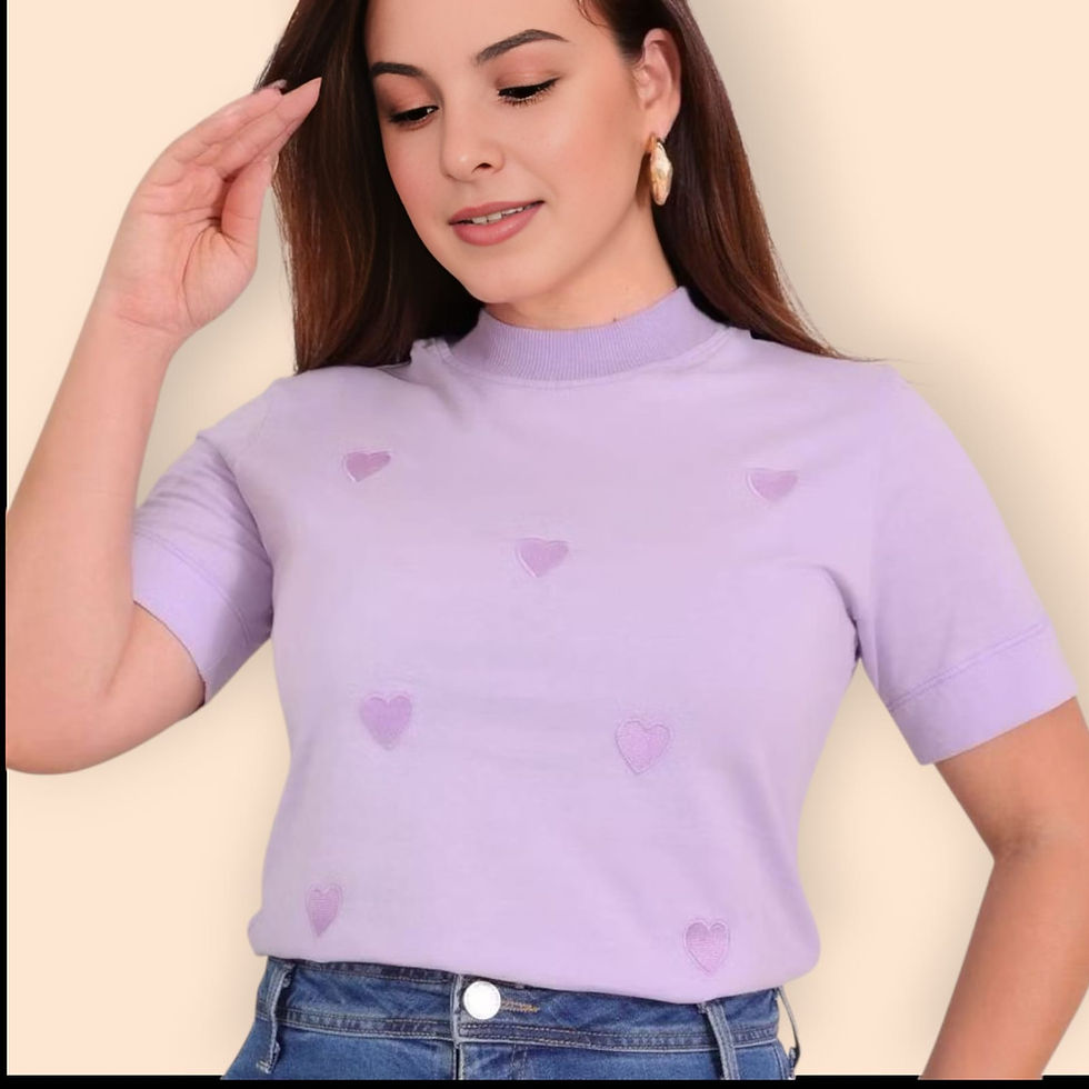 T-shirt Feminina Luxo com Bordado de Coração.Malha algodão Penteado Alto padrão
