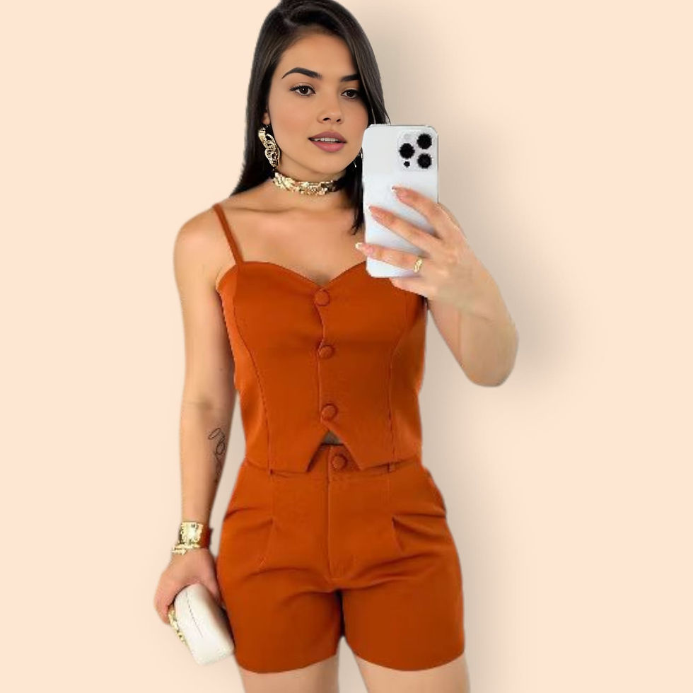 *Conjunto Feminino de Alfaiataria - Blusa de Alcinha + Short de Cintura Alta |