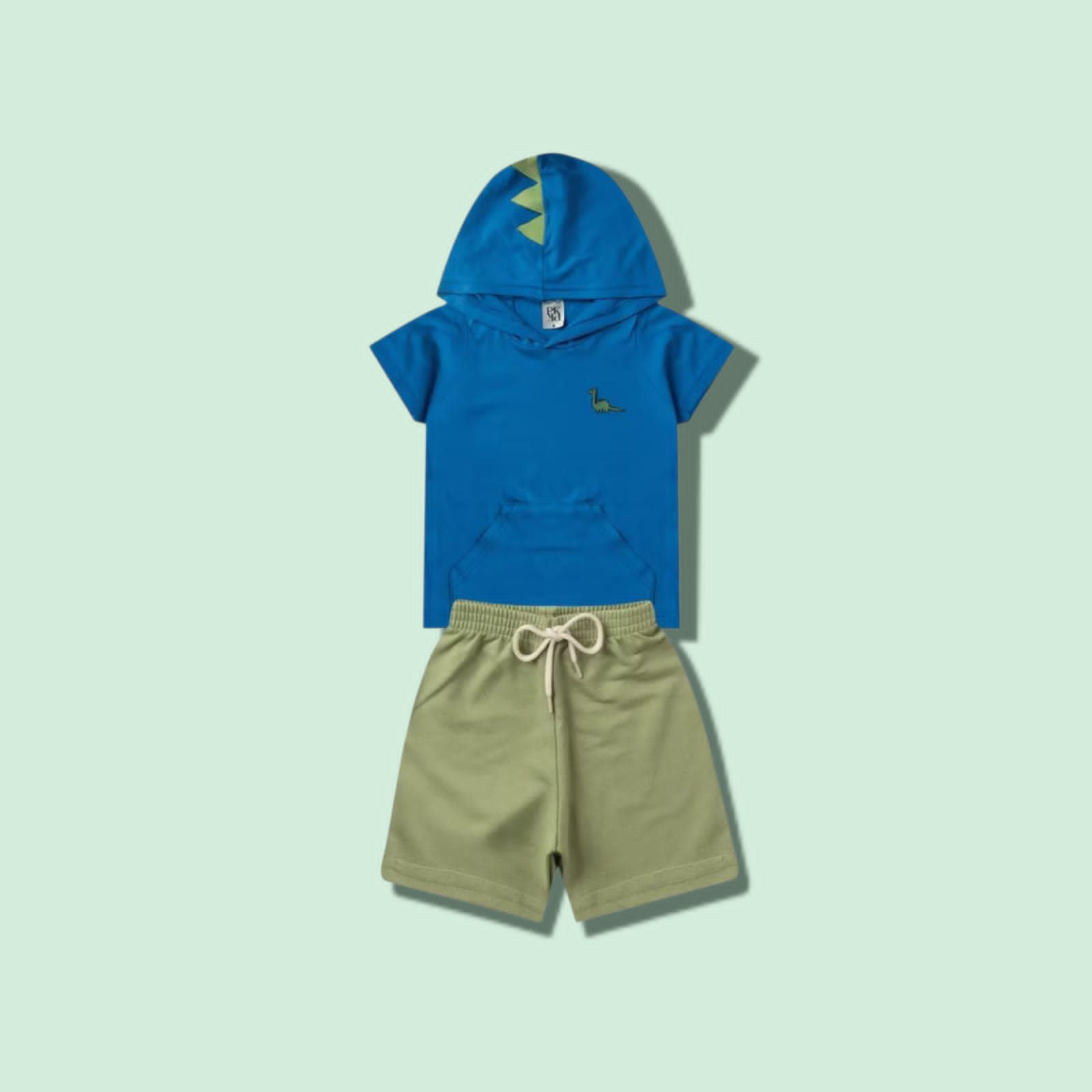 *Conjunto Infantil Masculino Verão – Dinossauro Azul | Camiseta + Bermuda*