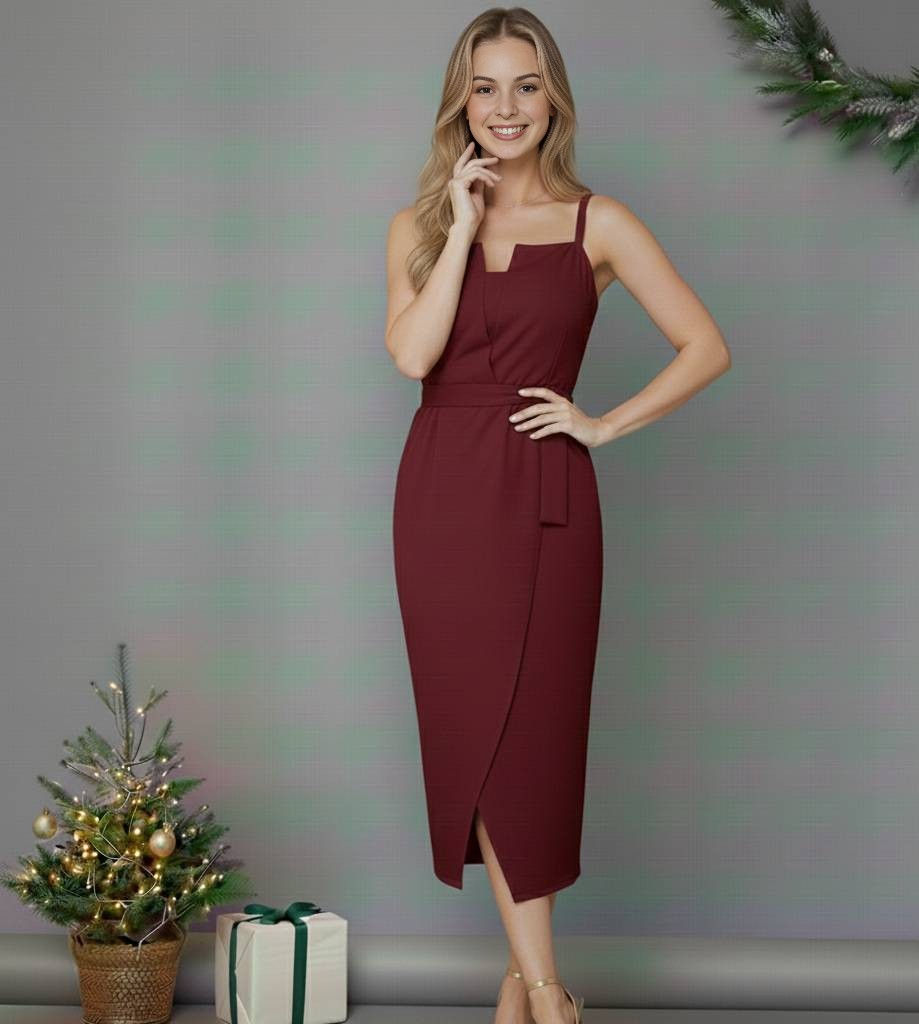 Miniatura: Vestido Midi Alfaiataria com Fenda Envelope Elegante para Natal e réveillon 