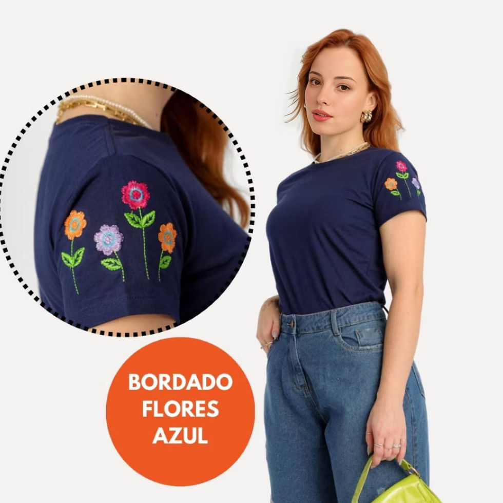 Camiseta Feminina T-Shirt| Bordada na Manga Algodão Fio 30