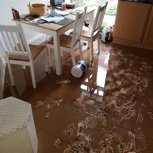 Silt on flooded kitchen floor