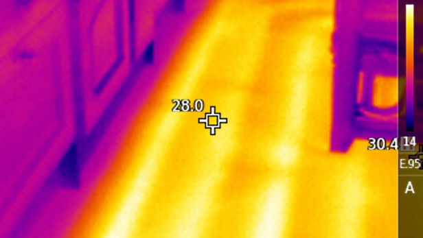Thermal image of underfloor heating pipes