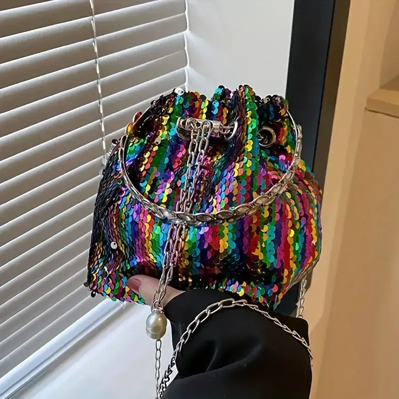 Rainbow Sequined Bucket Bag