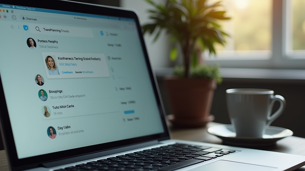 Close-up view of a laptop screen showing a travel planning chat interface