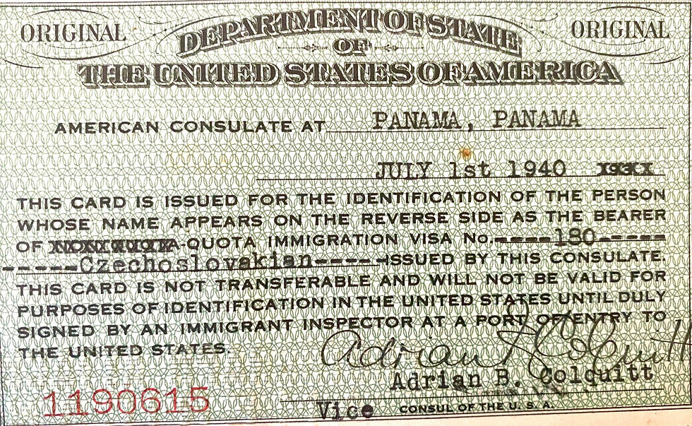 Back of Uncle Fred's Immigration ID Card, which shows it was issued in Panama