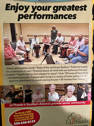 An advertisement in a University of Arizona concert series program that highlights group drumming as an important attraction 