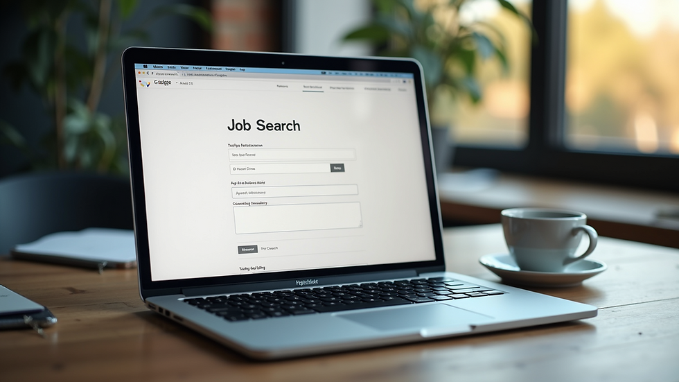 Eye-level view of a laptop with a job search website open