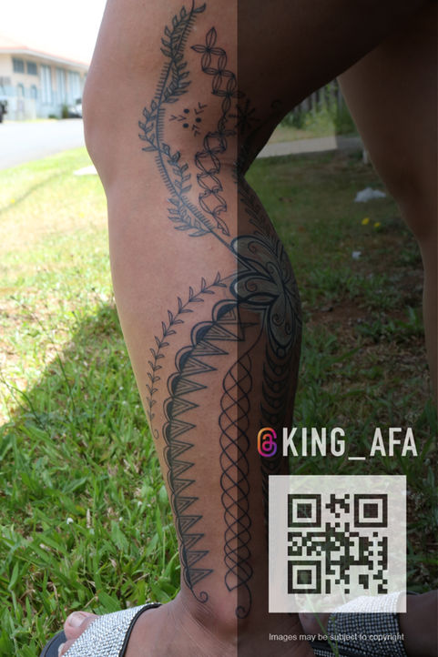  Maui Island, Hawaii kingafa polynesian tattoo artist los angeles bay area polynesian tribal tattoo orange county Tongan woman’s leg tattoo by King Afa in Maui, featuring traditional Tongan women’s tapa cloth motifs with white ink cover-up of old hibiscus tattoo Traditional Tongan tattoo
