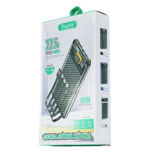 Power Bank 10000 mAh 4 en 1 con Linterna LED y pantalla LCD