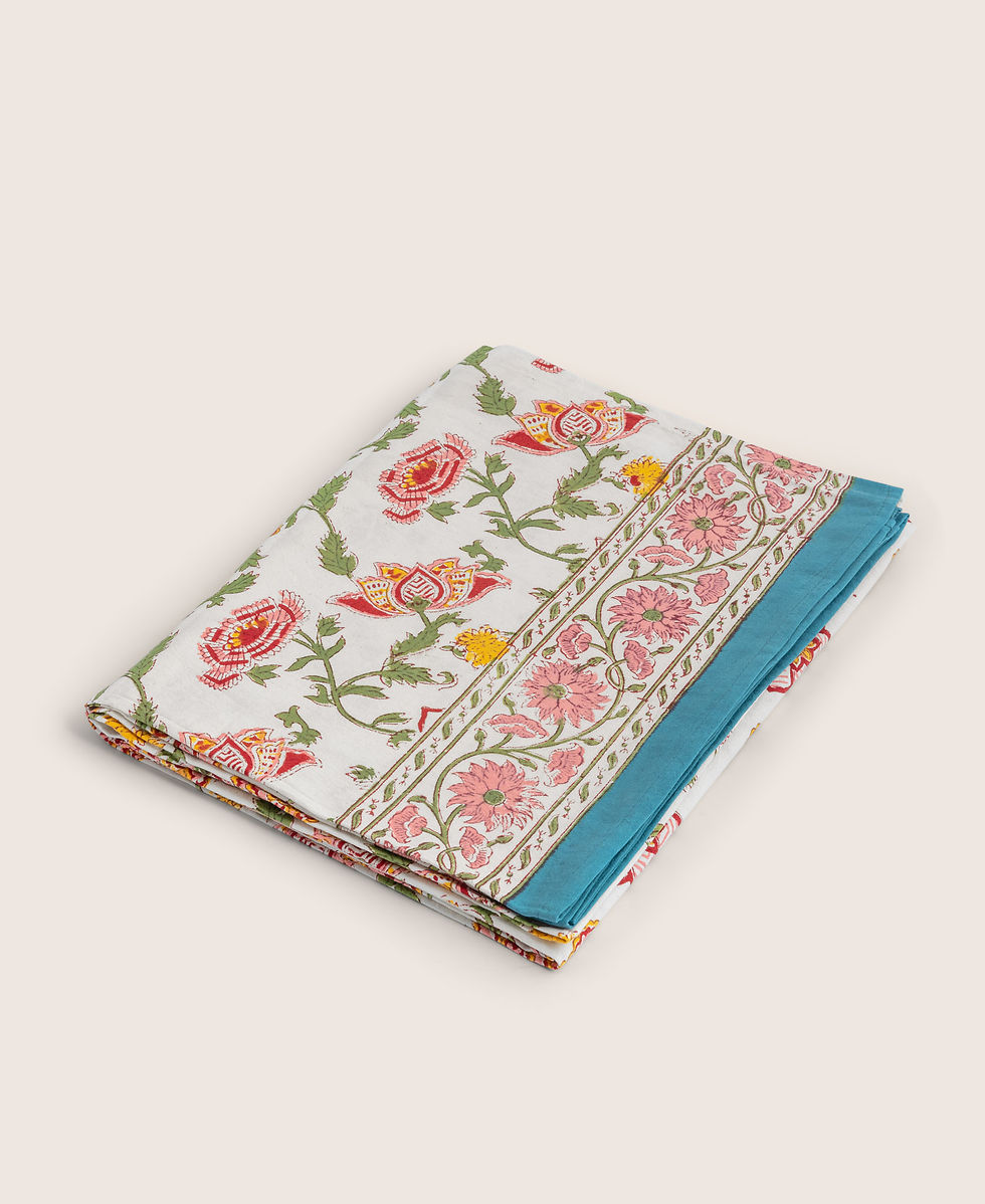 Block-Printed Cotton Floral Tablecloth Villa Cetinale - Diwali Flowers