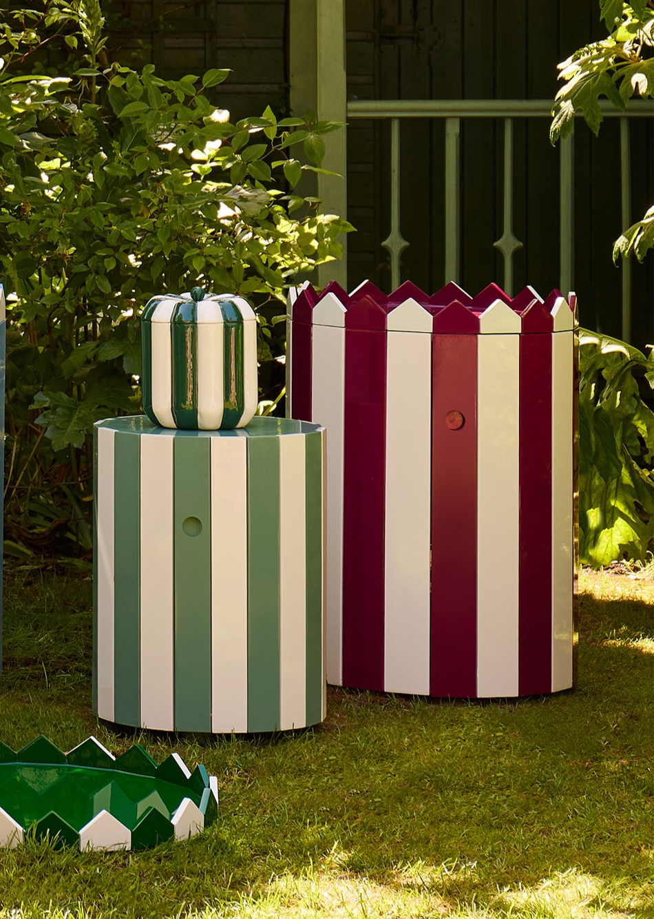 Glossy striped lacquered aluminium ice bucket in Forest Green stripe