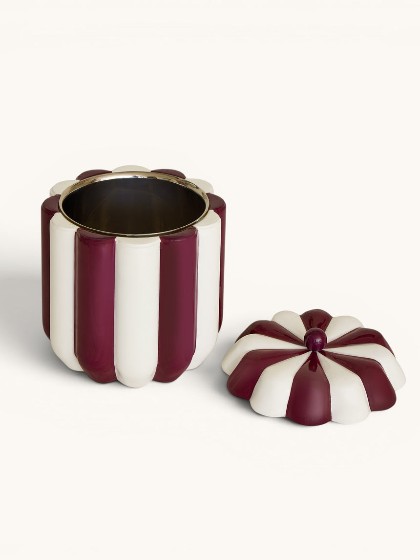 Glossy striped lacquered aluminium ice bucket in plum stripe