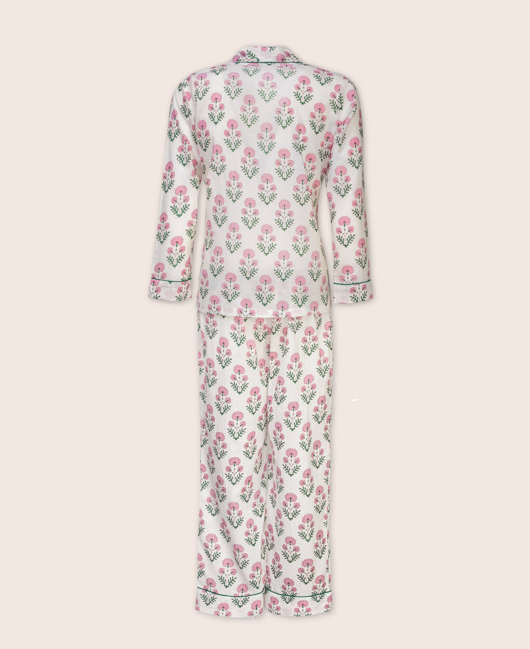 Hand Block Print Pink Floral Pyjamas | Lightweight Cotton |  Villa Cetinale