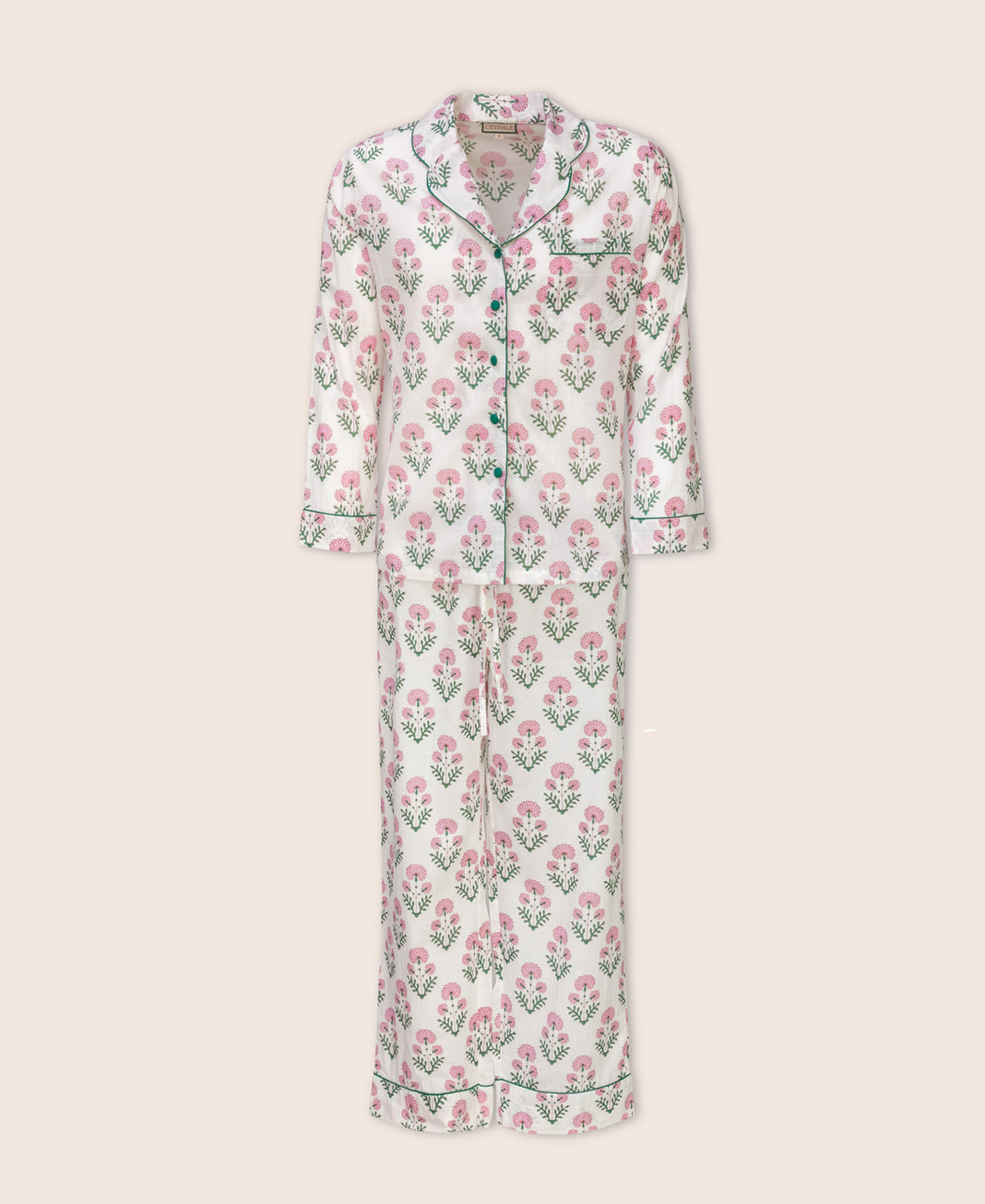 Hand Block Print Pink Floral Pyjamas | Lightweight Cotton |  Villa Cetinale