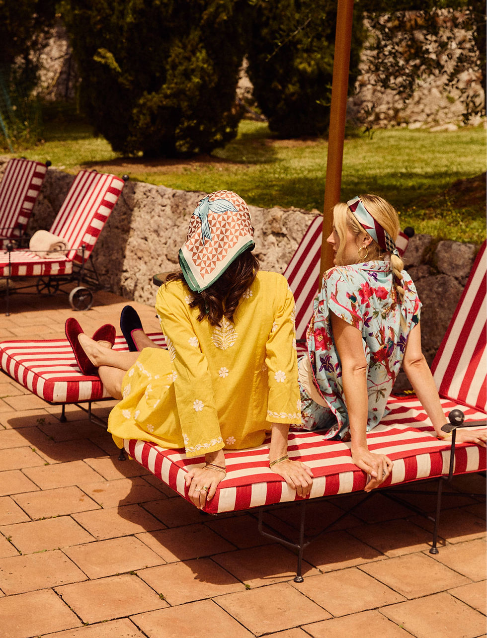 Yellow Hand Embroidered V Neck Cotton Midi Kaftan Dress | Villa Cetinale