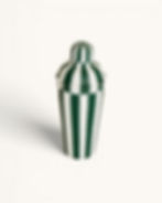 Forest Green and off-white hand-painted striped cocktail shaker with glossy finish.