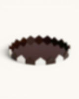 Large hand-painted lacquered tray in chocolate brown designed for use with a barrel table and as a serving tray.