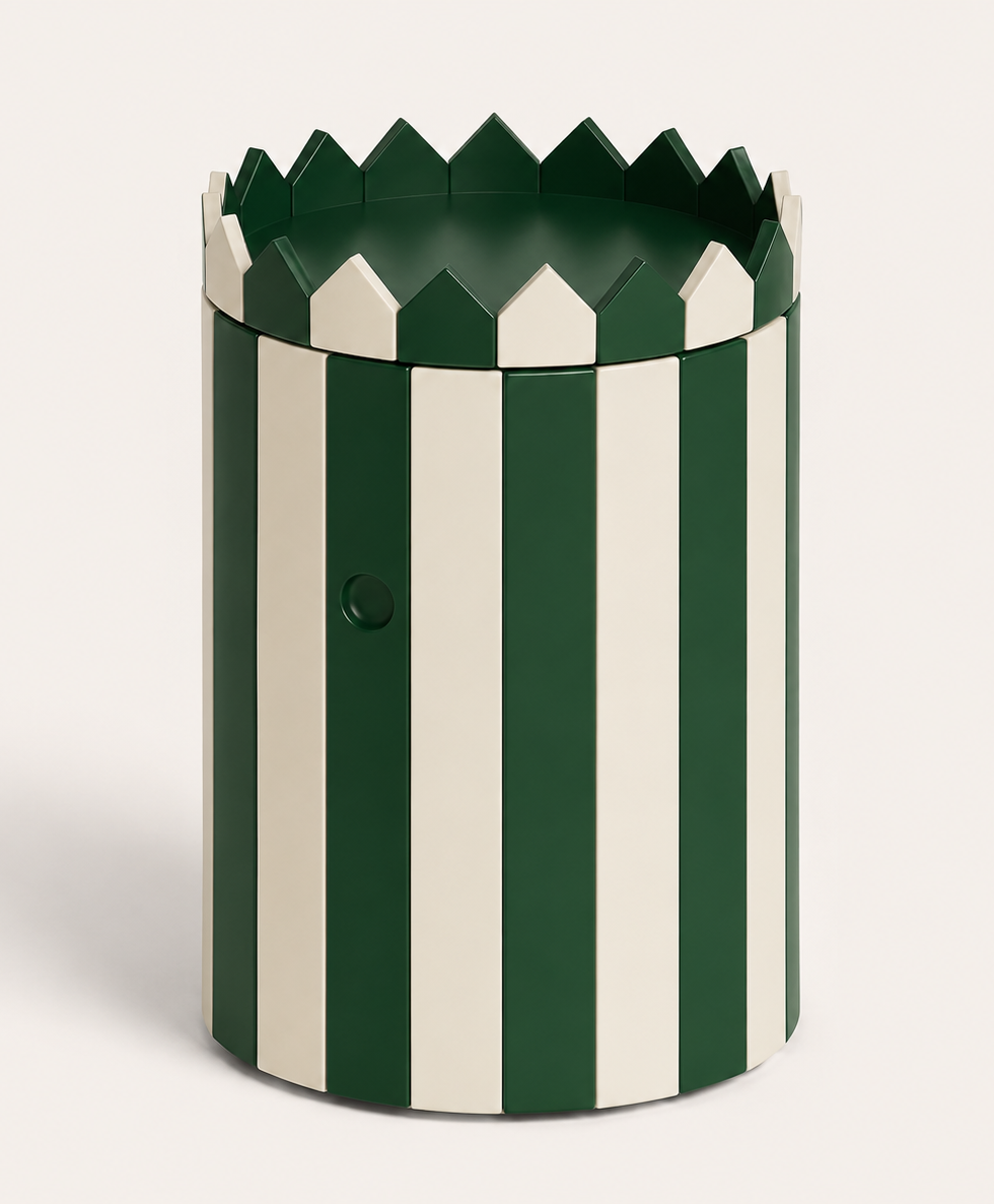 Striped Low Barrel Table & Small Tray Set in Forest Green  | Christabel Hart & Co