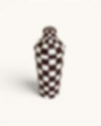 Brown and off-white hand-painted chequered cocktail shaker with glossy finish.