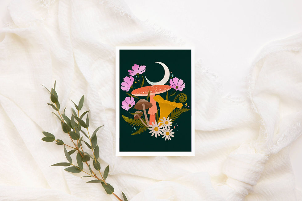 Thumbnail: Mushroom Greeting Card  |  Mushroom Moon Birthday Card