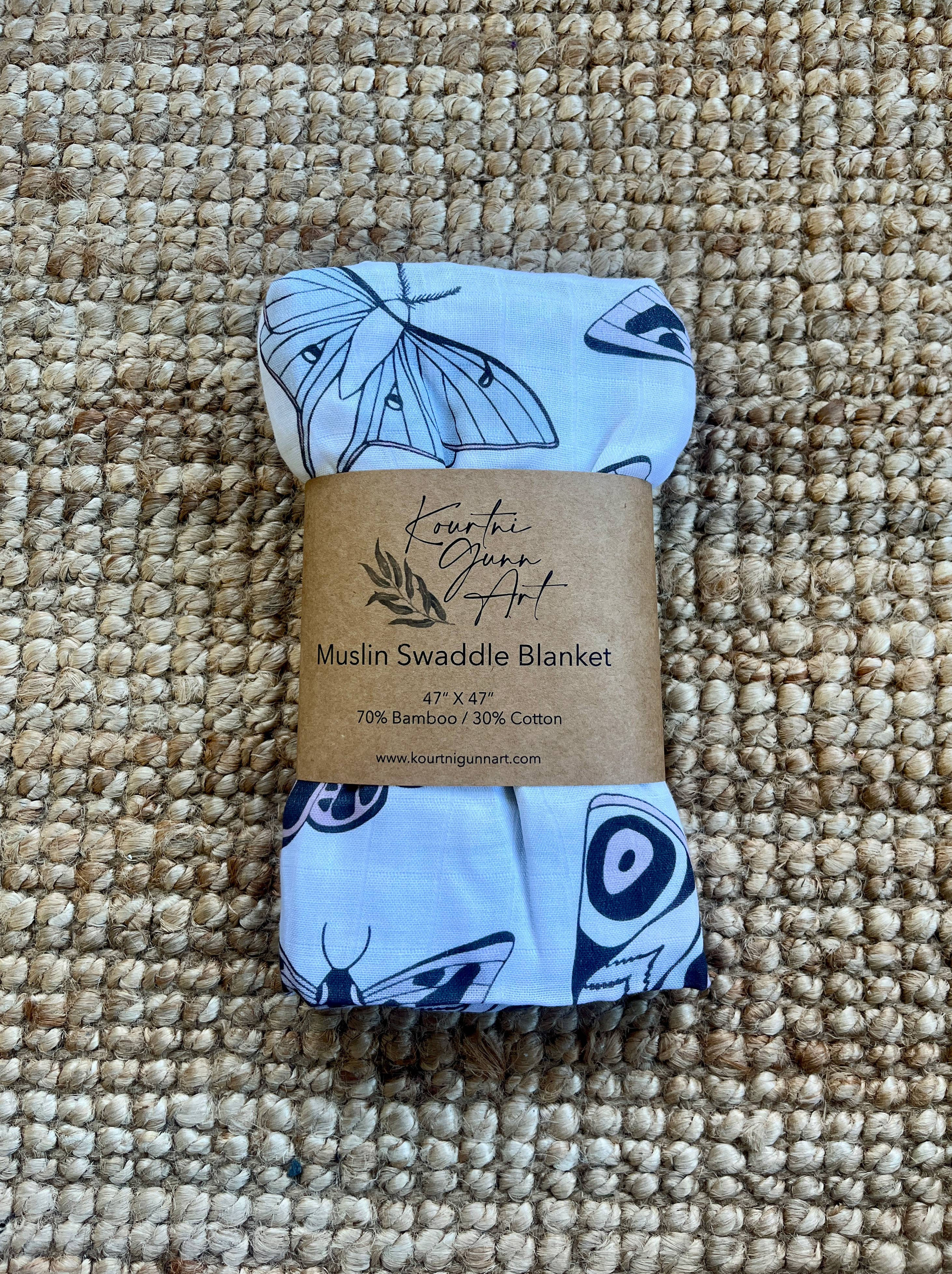 Moth Swaddle Blanket | Luna Moth Muslin Baby Blanket