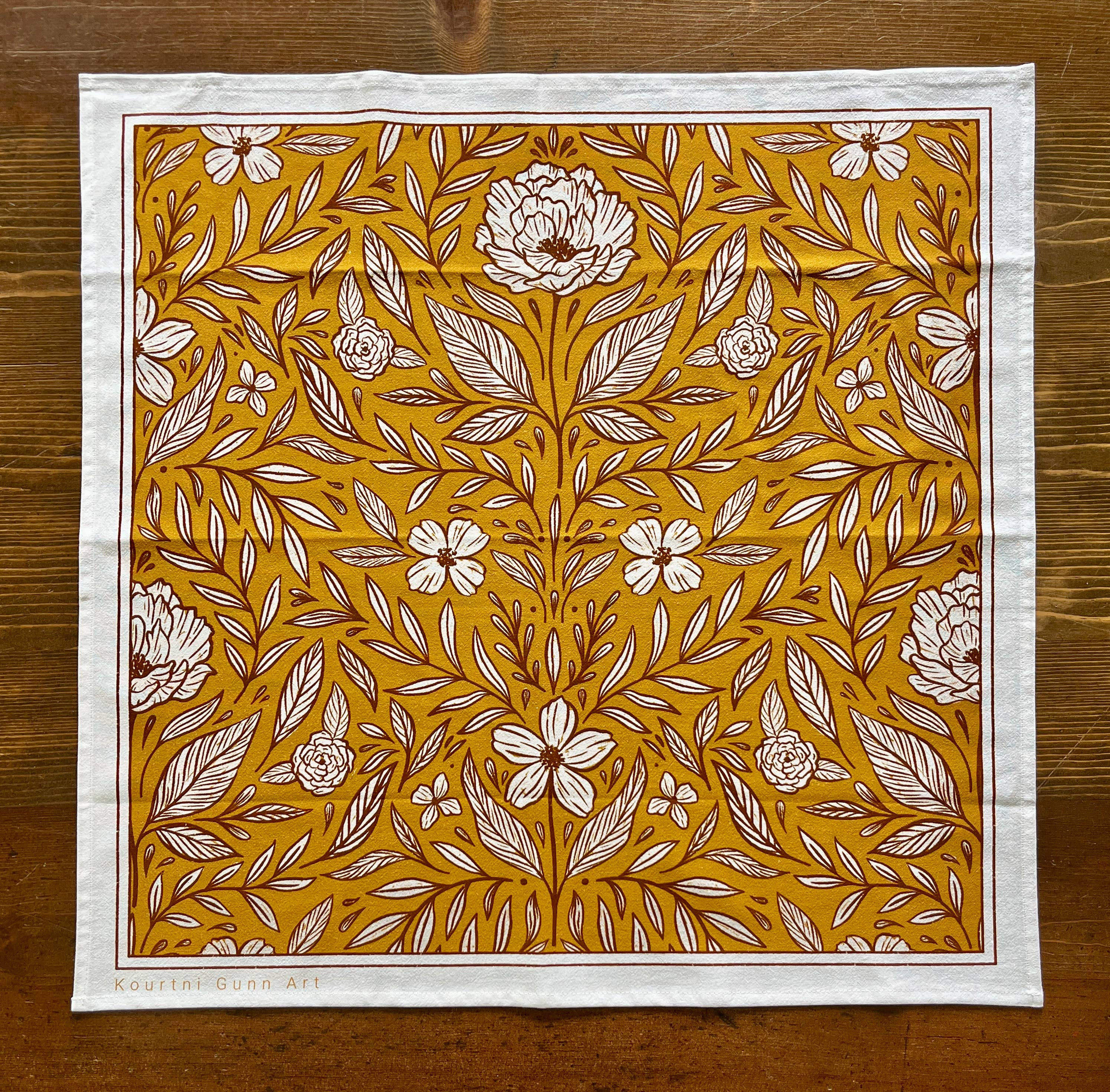 Yellow Floral Flour Sack Towel | Gold Tea Towel