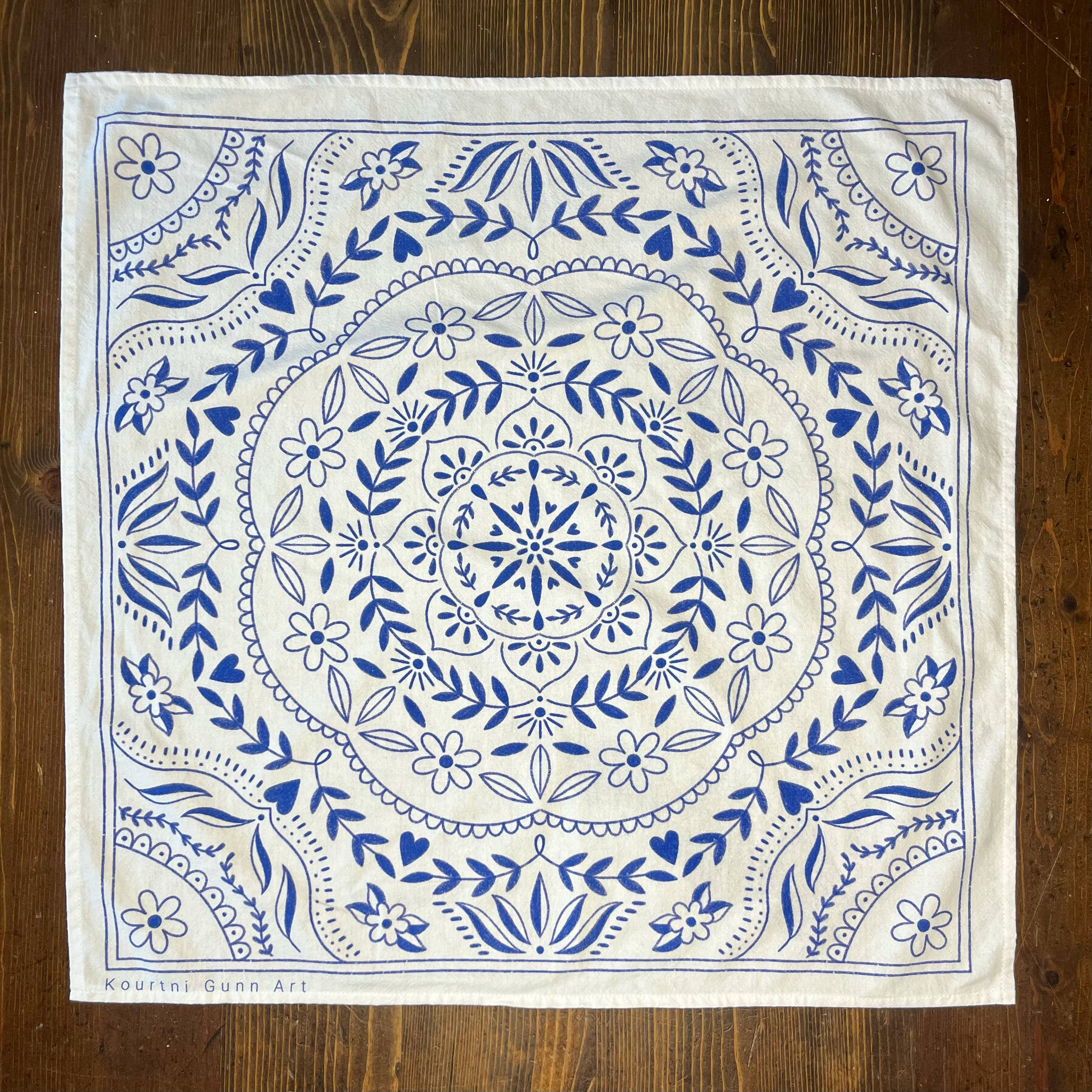 Mandala Flour Sack Towel | Blue and White Tea Towel