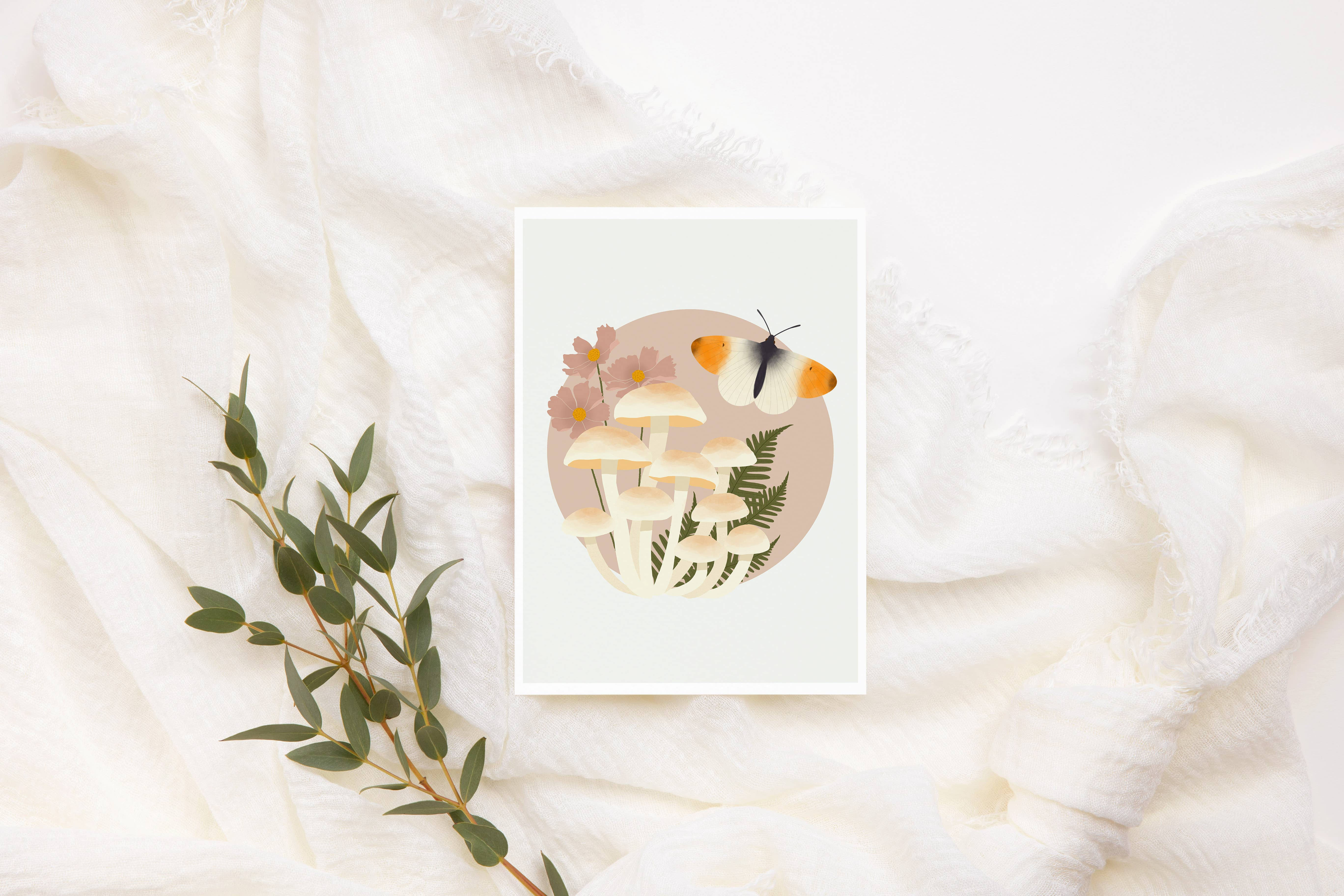 Mushroom Greeting Card | Mushroom and Moth Birthday Card