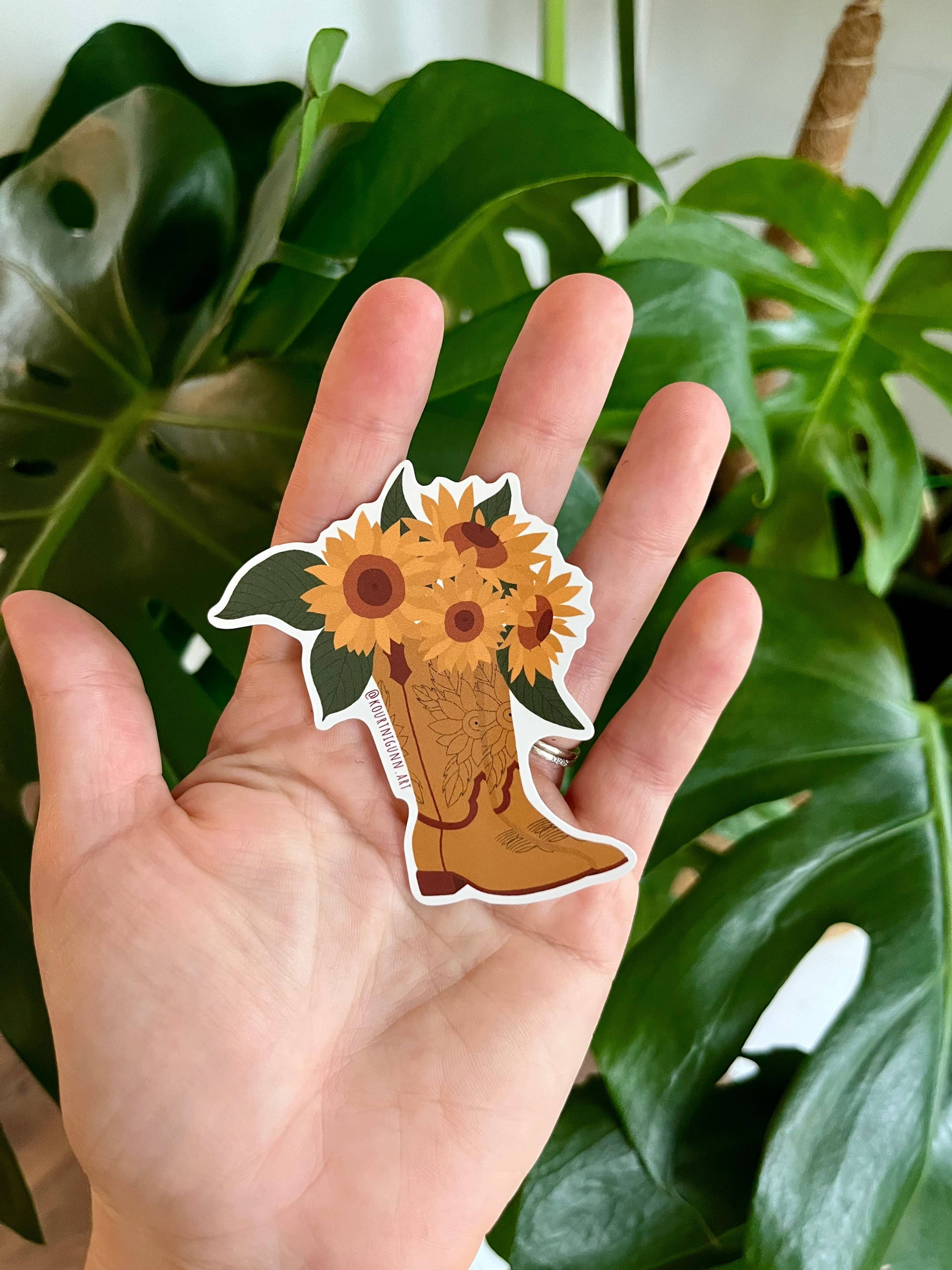Cowboy Boot Sticker | Sunflower Vinyl Sticker