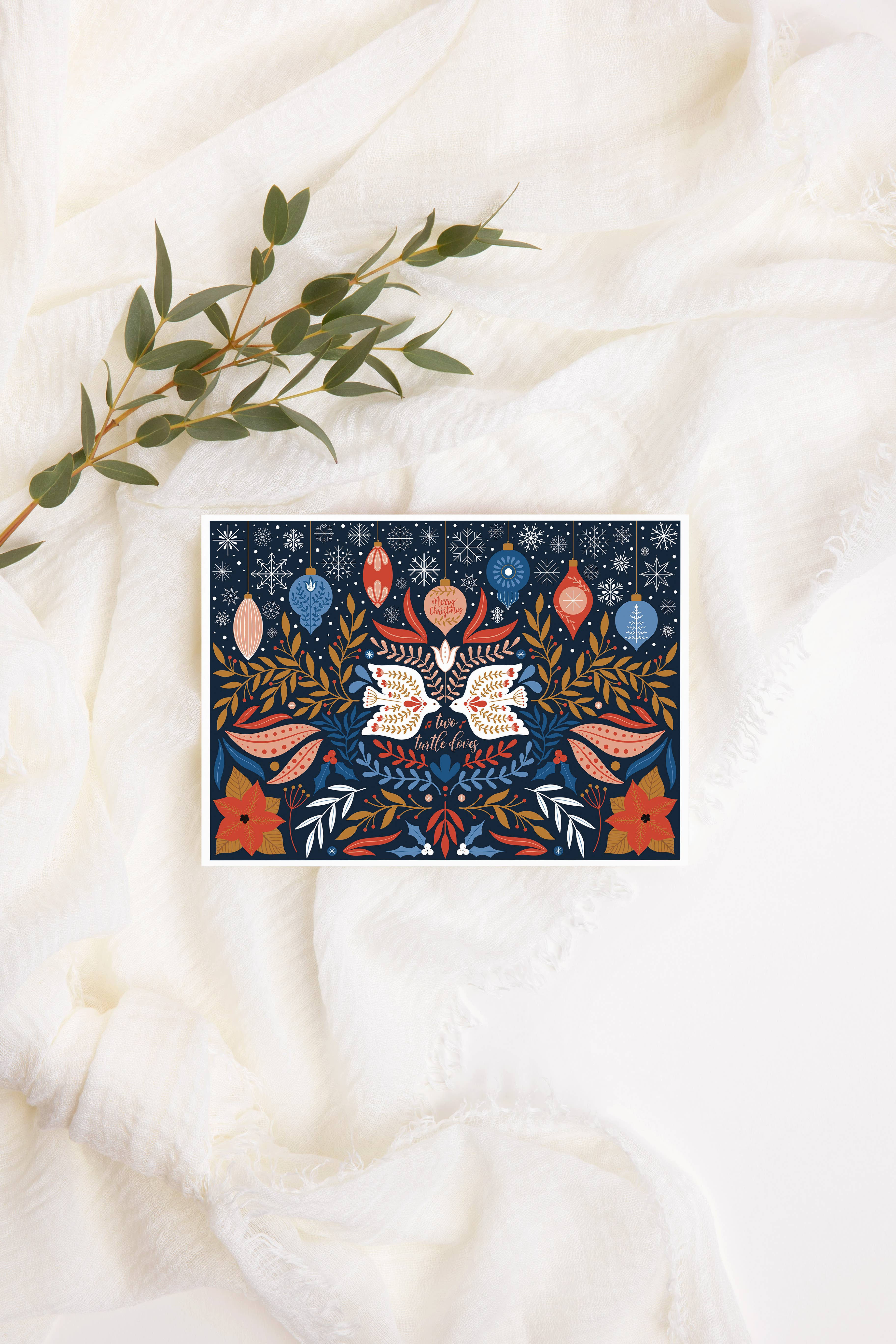 Turtle Doves Greeting Card | Folk Art Christmas Card