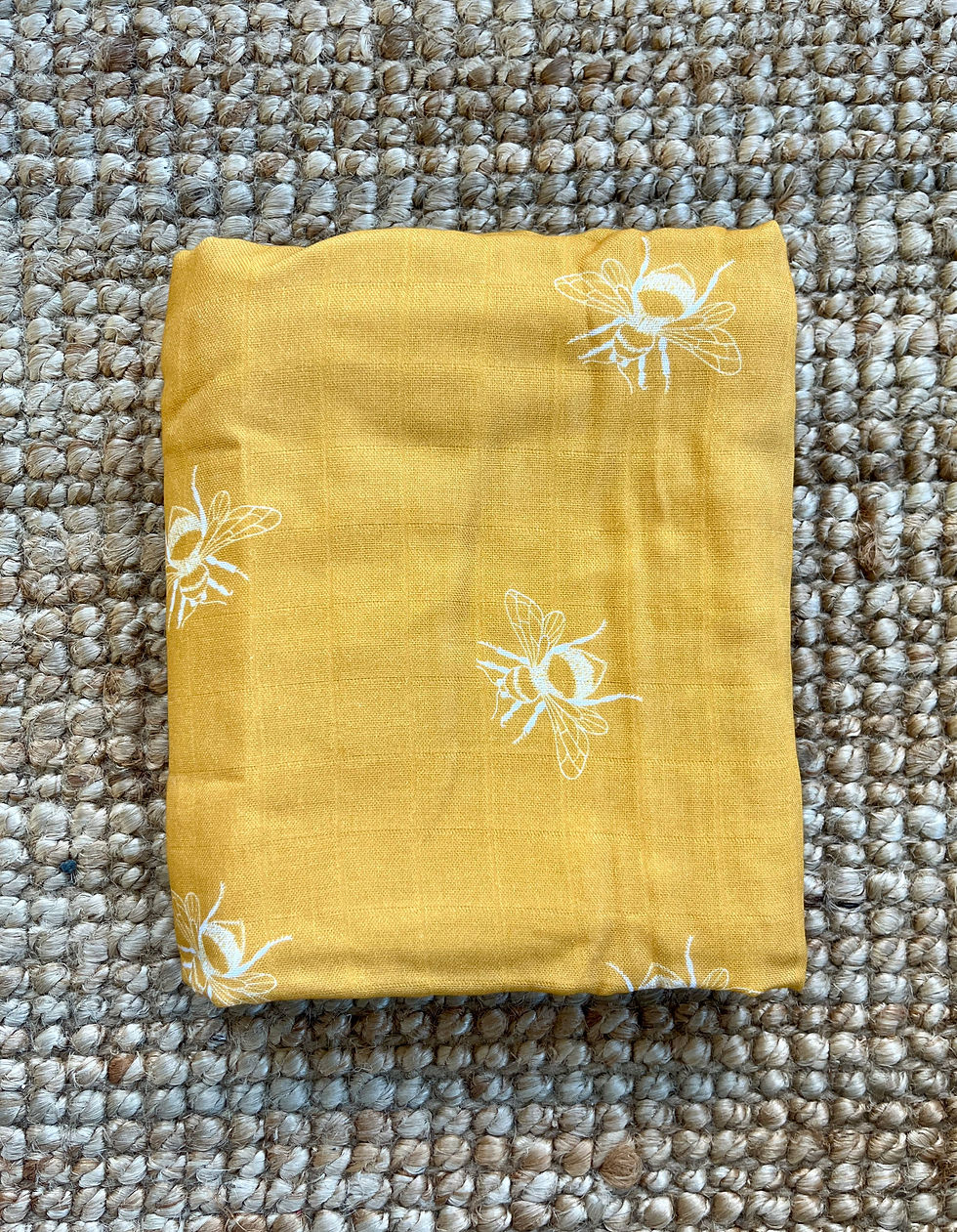 Thumbnail: Bee Swaddle Blanket  |  Bumble Bee Muslin Baby Blanket