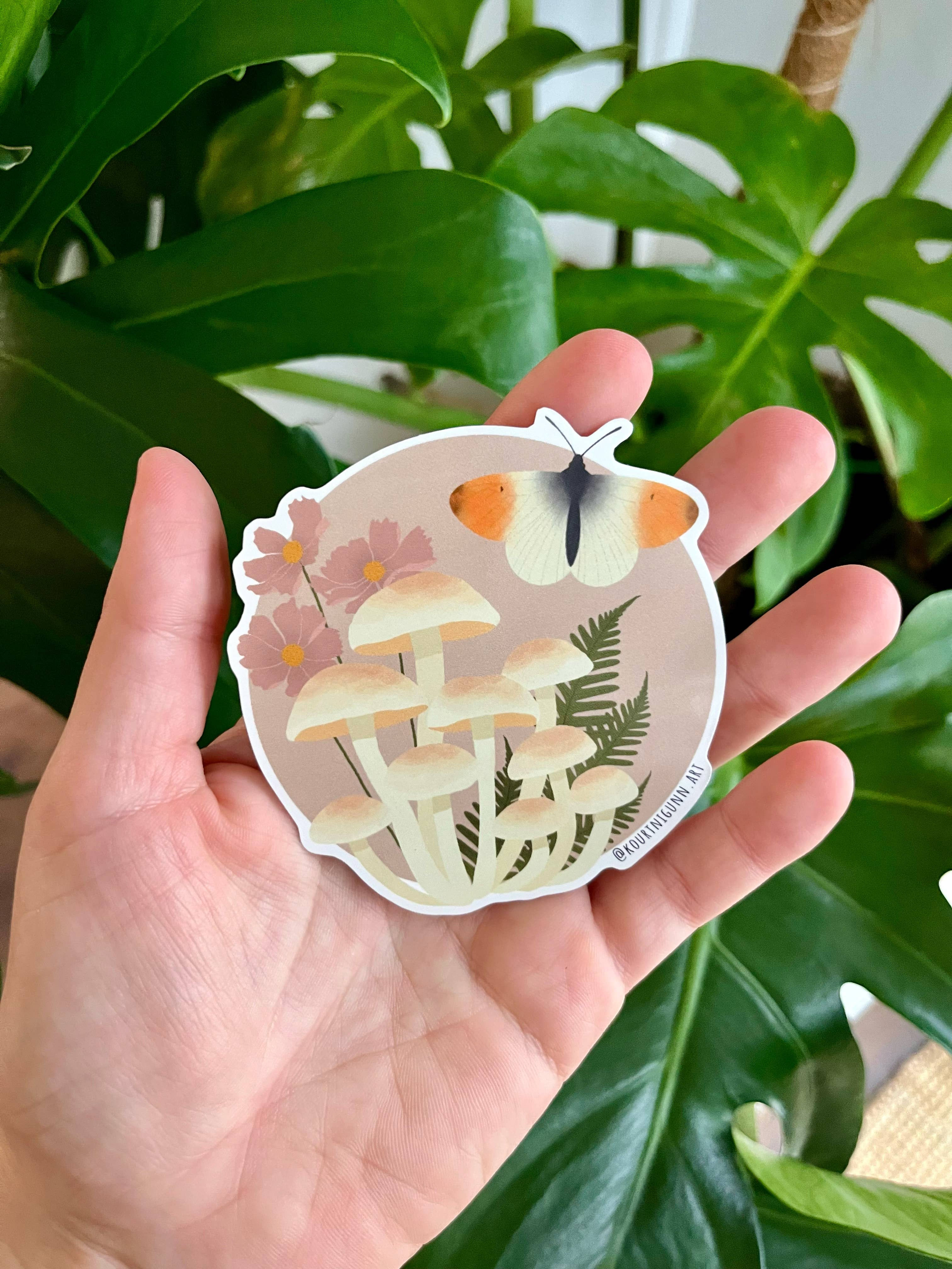 Mushroom and Moth Die Cut Sticker | Boho Vinyl Sticker