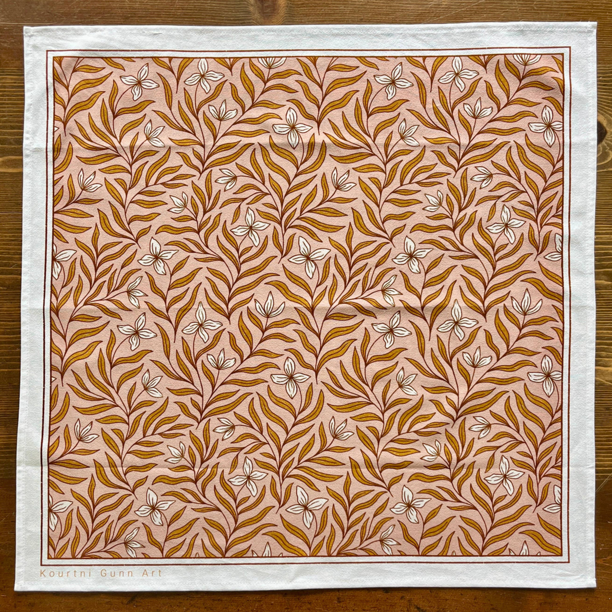 Vining Floral Flour Sack Towel  |  Pink and Gold Tea Towel
