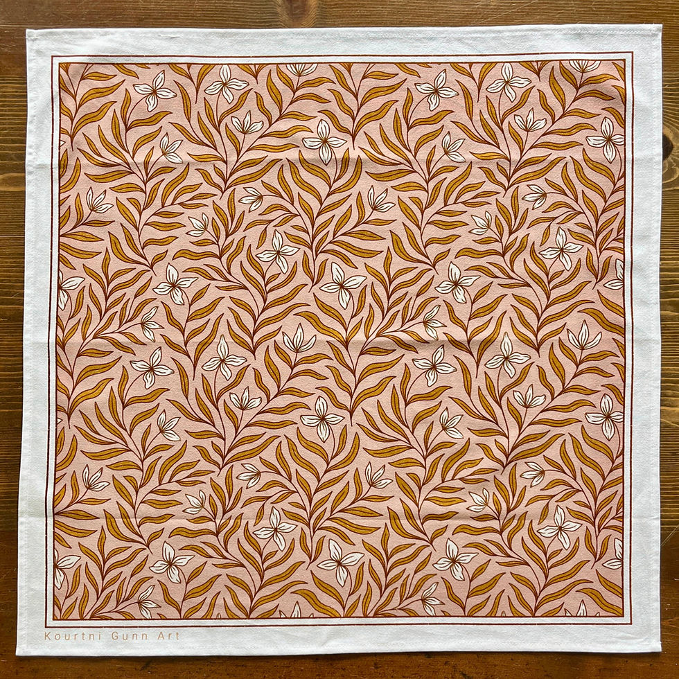 Thumbnail: Vining Floral Flour Sack Towel  |  Pink and Gold Tea Towel