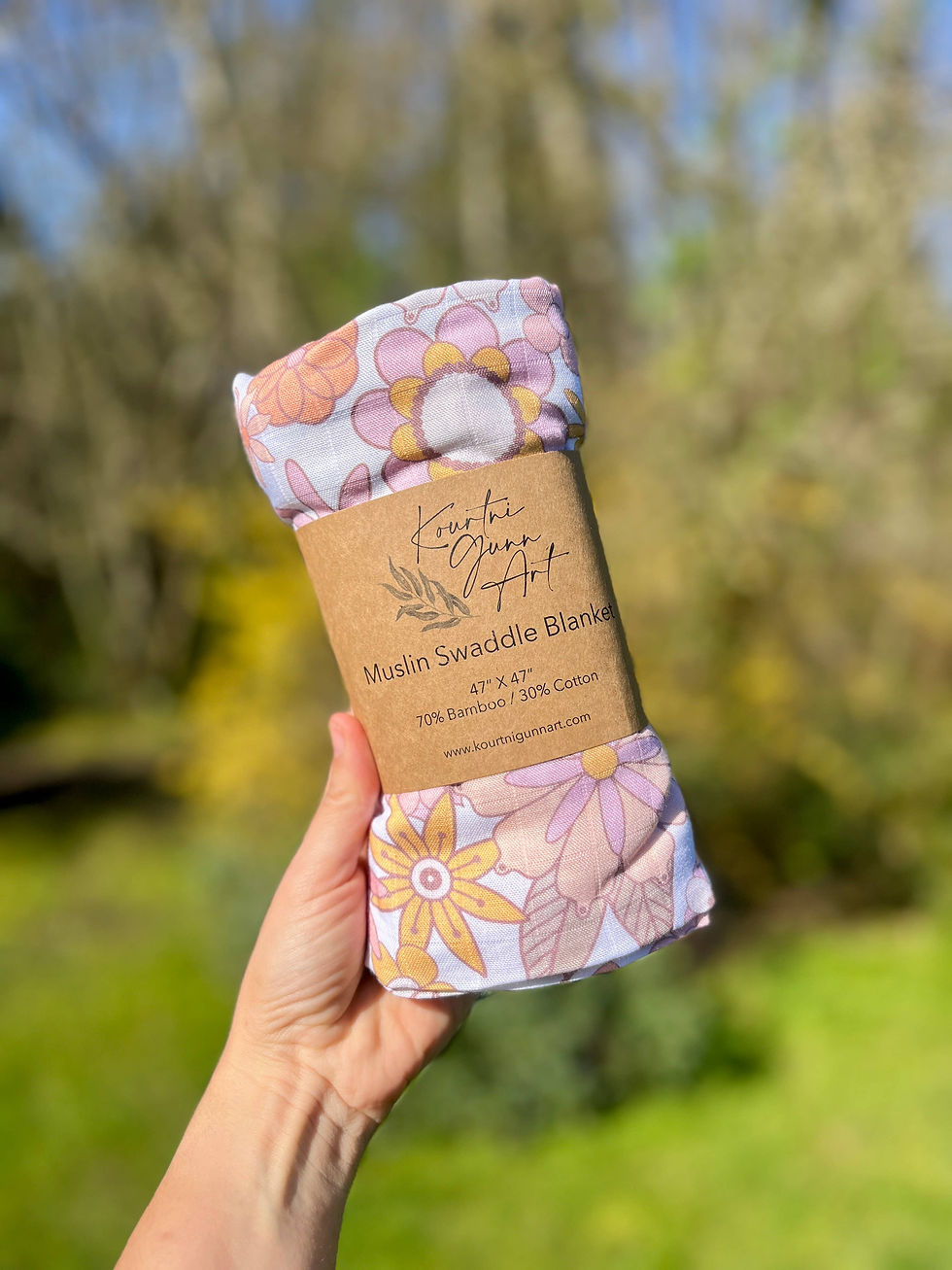 Thumbnail: Groovy Floral Swaddle Blanket  |  Flower Muslin Baby Blanket