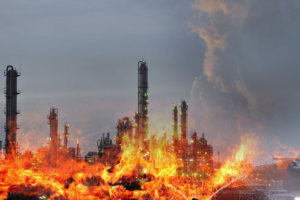Double exposure of Fire and refinery pl