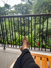 My feet looking out from my Tabacón Thermal resort balcony