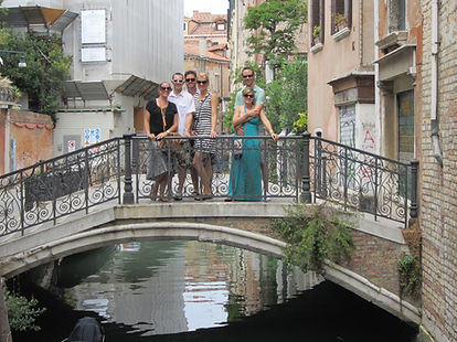 Group photo on a bridge in Venice during an Italian vacation