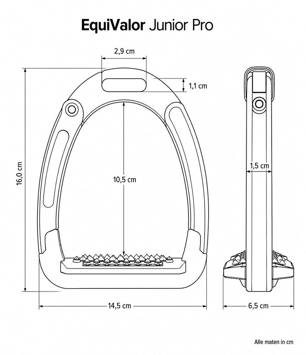 Thumbnail: Technische tekening met maatvoering EquiValor Junior Pro Veiligheidsbeugels 11 cm