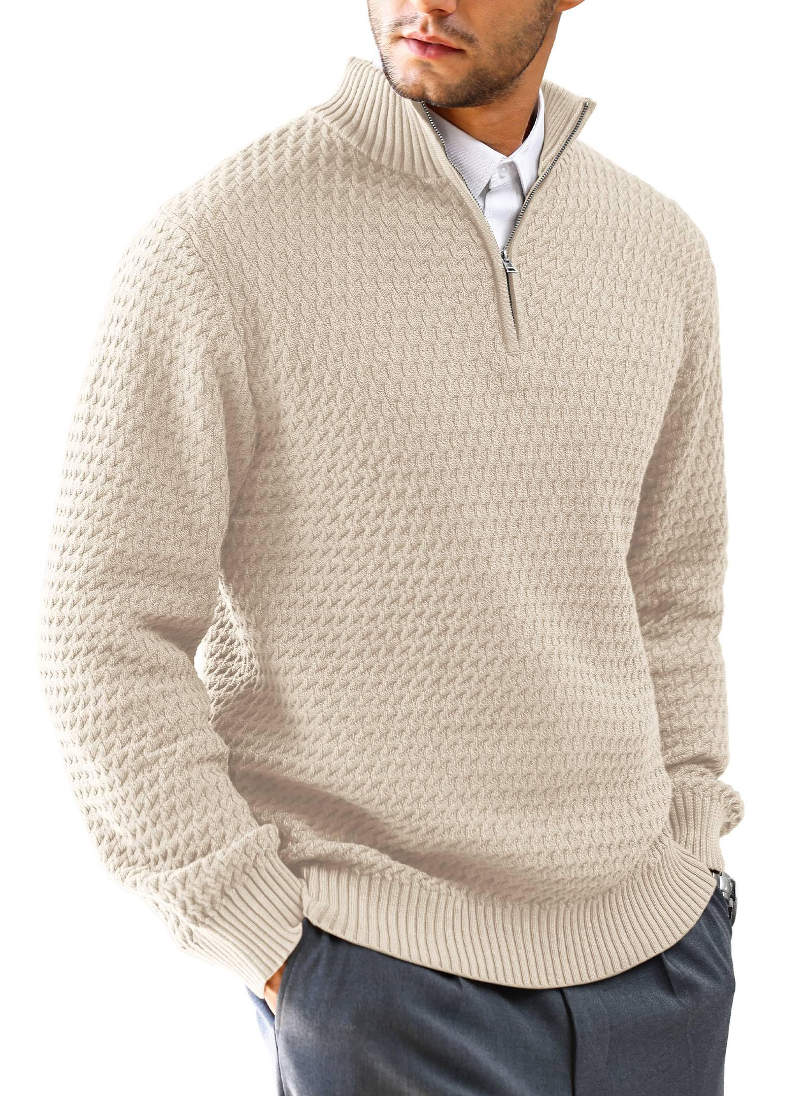 KAVIANA Mens Quarter Zip Sweater Mock Neck Pullover Ribbed Knit Casual Polo Swea