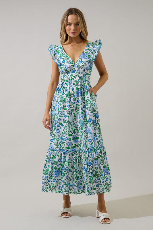 Thumbnail: Zelira Tie Back Ruffle Maxi Dress