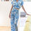 Thumbnail: Leaf Print Short Sleeve Surplice Top & Wide Leg Pants